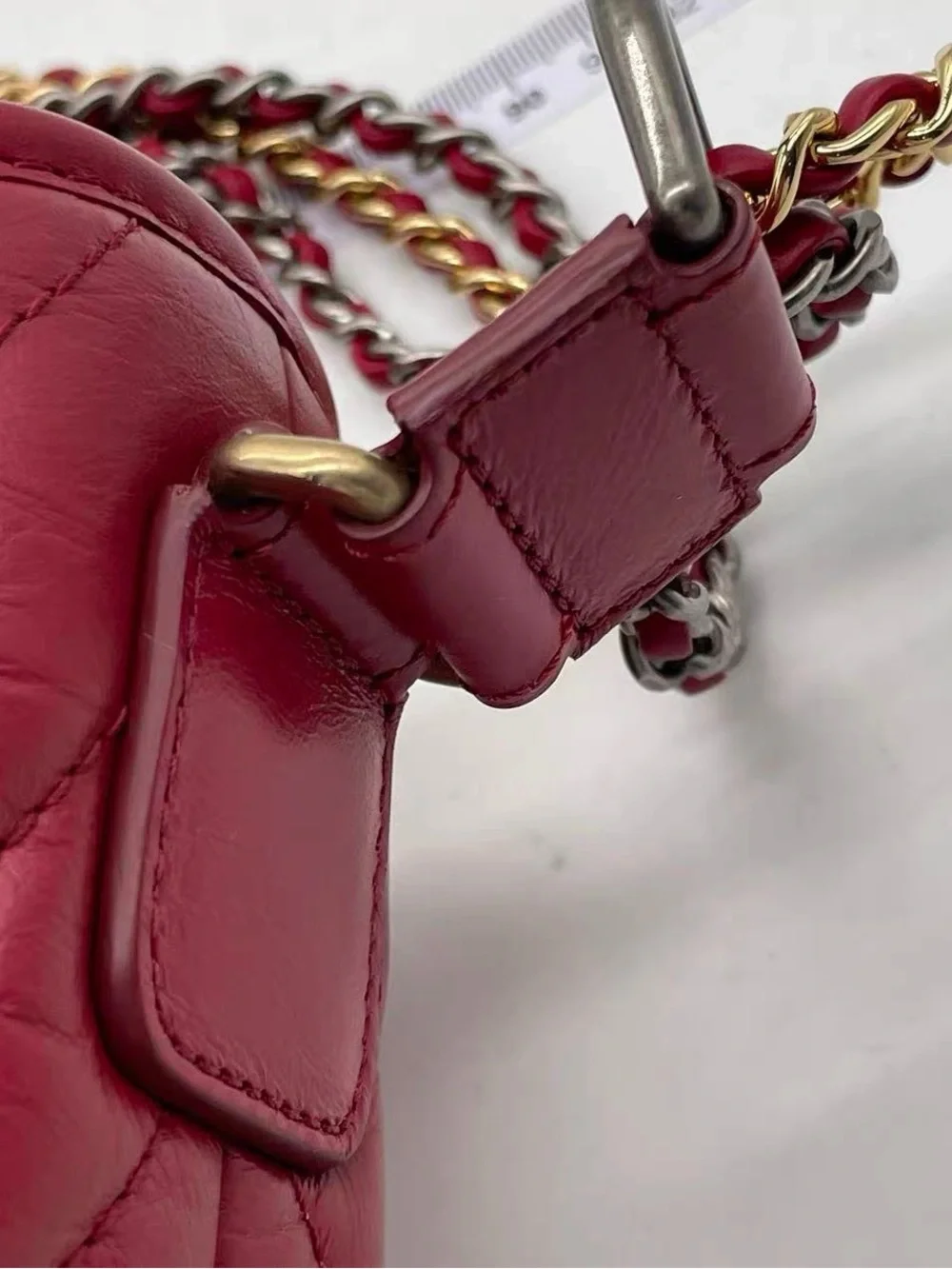 CHANEL Burgundy Quilted Chevron Leather Shoulder Bag with Gold CC Charm